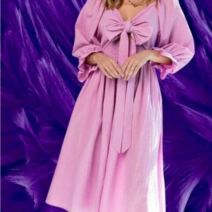 Easel Lilac Midi Wrap Dress With Puff Sleeves